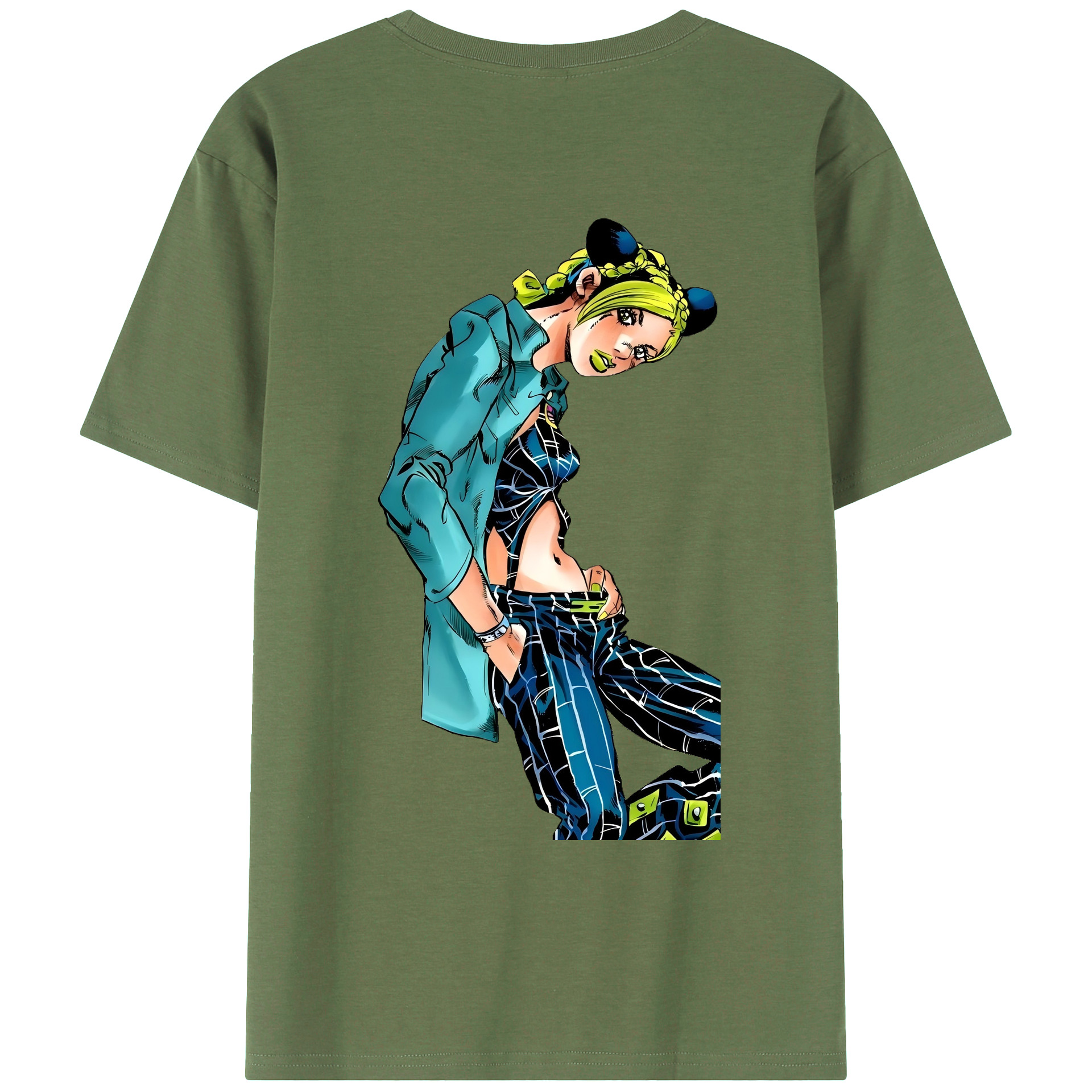 （画像用） "ジョジョの奇妙な冒険 くうじょう ジョリーン JoJo's Bizarre Adventure Jolyne Cujoh " 綿100％ メンズ半袖Tシャツ（バックプリント） 通気性
